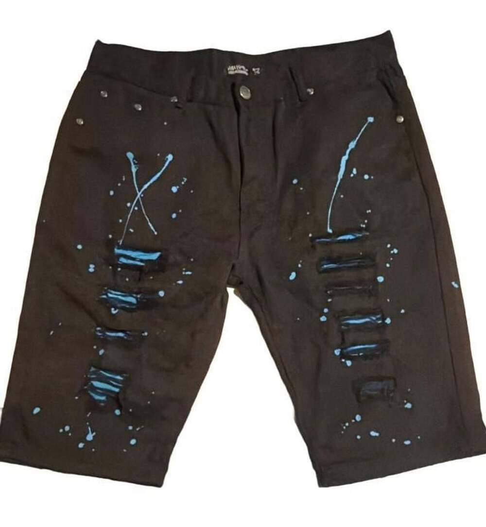 Trestles Supply Co. California Republic Black Paint Splatter Distressed Denim Sh